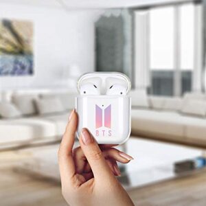 BTS Airpods Case Cute Clear Protective Cover Skin with Keychain for Girls BTS Merch Compatible with Apple Airpods 1&2