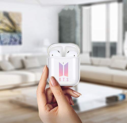 BTS Airpods Case Cute Clear Protective Cover Skin with Keychain for Girls BTS Merch Compatible with Apple Airpods 1&2