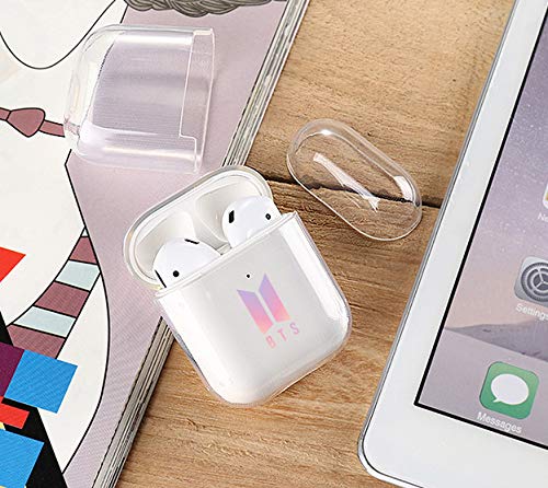 BTS Airpods Case Cute Clear Protective Cover Skin with Keychain for Girls BTS Merch Compatible with Apple Airpods 1&2