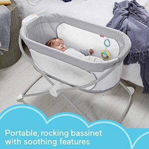 Fisher-Price Baby Crib Soothing View Vibe Bassinet Portable Cradle with Music Vibrations and Slim Fold for Travel, Hearthstone