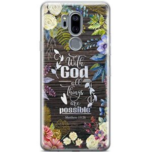 Mertak Clear Phone Case Compatible with LG Stylo 6 5 4 K61 K51S K41S K30 K20 Q70 Q60 Matthew 19:26 Wood Flexible Silicone Protective Slim Scripture Bible Verse Floral Religious TPU Cover Print