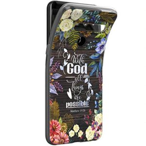 Mertak Clear Phone Case Compatible with LG Stylo 6 5 4 K61 K51S K41S K30 K20 Q70 Q60 Matthew 19:26 Wood Flexible Silicone Protective Slim Scripture Bible Verse Floral Religious TPU Cover Print