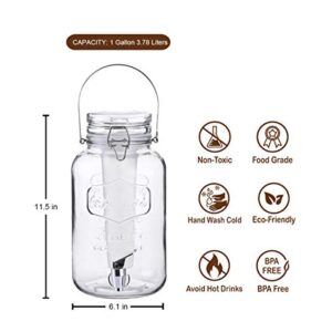 Emica Home 1 Gallon Cold Drink Glass Beverage Dispenser with Ice Infuser, Clear Bail & Trigger with Locking Clamp Drink Dispenser with Easy Flow Spigot for Outdoor, Parties and Daily Use