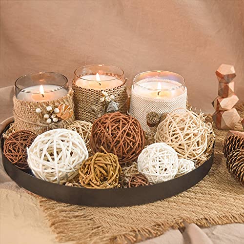 Le Sens Amazing Home Jar Candle Holder Set House Decor Centerpiece 11 inches, Festive Wedding Rustic Family Candles Marriage Ceremony Jar Candles Burlap Lace Pinecones Scented Candle Set (Rattan)