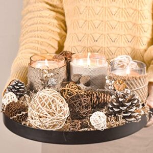 Le Sens Amazing Home Jar Candle Holder Set House Decor Centerpiece 11 inches, Festive Wedding Rustic Family Candles Marriage Ceremony Jar Candles Burlap Lace Pinecones Scented Candle Set (Rattan)