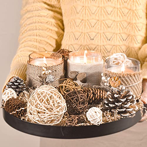 Le Sens Amazing Home Jar Candle Holder Set House Decor Centerpiece 11 inches, Festive Wedding Rustic Family Candles Marriage Ceremony Jar Candles Burlap Lace Pinecones Scented Candle Set (Rattan)