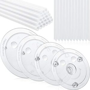 cake dowel rods set 20 pieces plastic cake sticks support rods with 4 cake separator plates for 4, 6, 8, 10 inch cakes and 12 clear cake stacking dowels for tiered cakes (24 cm/ 9.4 inch rods lenght)