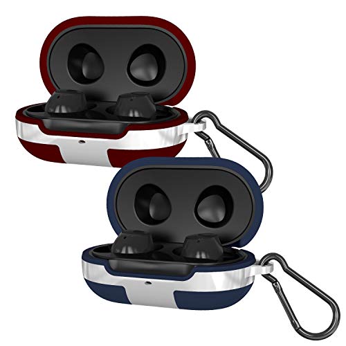 2 Packs Silicone Cover for Galaxy Buds Case/Galaxy Buds + Plus Case,with Carabiner Full Body Protections Skin Accessories Compatible Samsung Galaxy Buds Plus (Navy Blue and Burgundy)