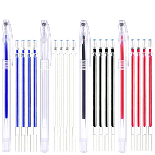 Heat Erasable Pens ，4 Pieces Fabric Marking Pens with 20 Refills for Quilting Sewing, Dressmaking, Fabrics, Tailors Sewing Fabrics,Tailor's Chalk Pencils Chalks Pen