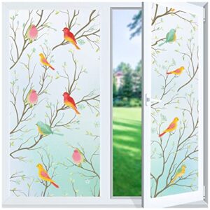 viseeko stained glass window film: bird window privacy film non-adhesive window clings room decor frosted window decals uv blocker removable for bathroom kids study room