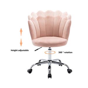 Henf Home Office Chair, Modern Velvet Upholstered Swivel Desk Chair Metal Base, Leisure Office Chair Adjustable Cute Vanity Chair for Home Living Room Bedroom, Pink