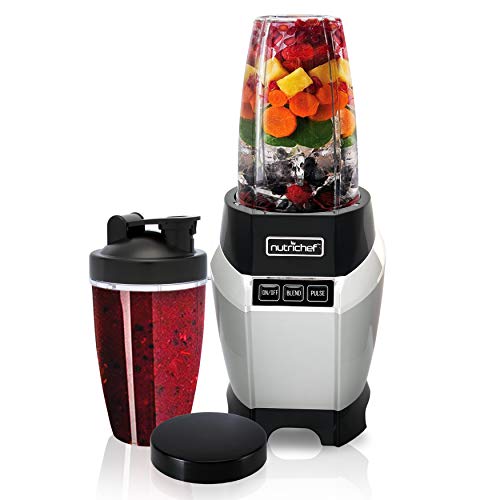 NutriChef Personal Electric Single Serve Blender-Small Professional Kitchen Countertop Mini Blender for Shakes and Smoothies w/Pulse Blend, Convenient Lid Cover, Portable 20 & 24 Oz Cups NCBL1000.5