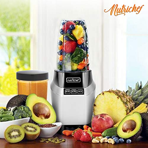 NutriChef Personal Electric Single Serve Blender-Small Professional Kitchen Countertop Mini Blender for Shakes and Smoothies w/Pulse Blend, Convenient Lid Cover, Portable 20 & 24 Oz Cups NCBL1000.5