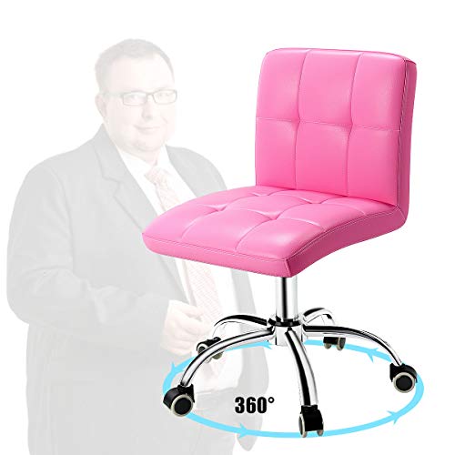 OUTMASTER 360° Office Desk Chair,PU Adjustable Rolling Task Chair with Backrest for Barber,Office,Home, Computer,360° Swivel,Armless (Pink)