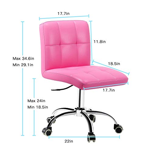 OUTMASTER 360° Office Desk Chair,PU Adjustable Rolling Task Chair with Backrest for Barber,Office,Home, Computer,360° Swivel,Armless (Pink)