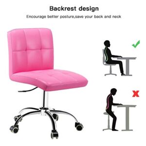 OUTMASTER 360° Office Desk Chair,PU Adjustable Rolling Task Chair with Backrest for Barber,Office,Home, Computer,360° Swivel,Armless (Pink)