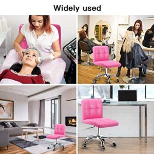 OUTMASTER 360° Office Desk Chair,PU Adjustable Rolling Task Chair with Backrest for Barber,Office,Home, Computer,360° Swivel,Armless (Pink)