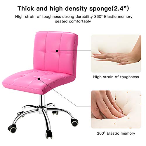 OUTMASTER 360° Office Desk Chair,PU Adjustable Rolling Task Chair with Backrest for Barber,Office,Home, Computer,360° Swivel,Armless (Pink)