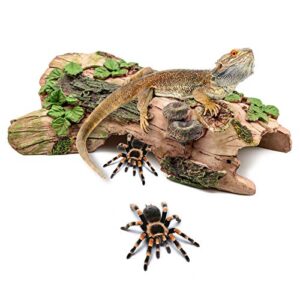 bwogue reptile habitat decor hideouts log hideaway critter cavern bark bends resin wood decorations hiding place for lizards leopard gecko spiders snakes fish shrimp turtle