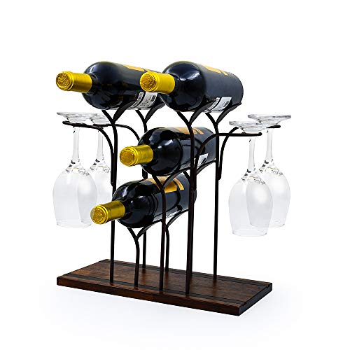 Wine Rack Table Type Wooden Wine Rack Rustic Countertop Wine Rack Countertop Wine Rack Can Hold 4 Bottles and 4 Glasses Metal Wine Rack