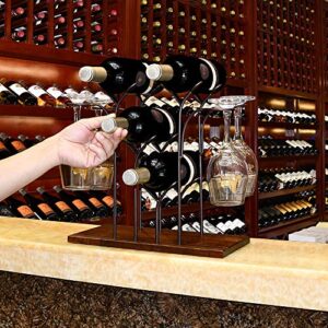 Wine Rack Table Type Wooden Wine Rack Rustic Countertop Wine Rack Countertop Wine Rack Can Hold 4 Bottles and 4 Glasses Metal Wine Rack