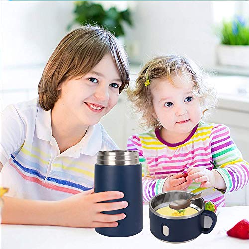 Food Thermos, 27oz Wide Mouth Soup Thermos for Hot Food with Folding Spoon, Insulated Food Jar, Leak Proof Stainless Steel Vacuum Lunch Container Flask Bento Box for Kids Adult (Blue)