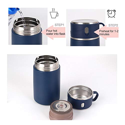 Food Thermos, 27oz Wide Mouth Soup Thermos for Hot Food with Folding Spoon, Insulated Food Jar, Leak Proof Stainless Steel Vacuum Lunch Container Flask Bento Box for Kids Adult (Blue)