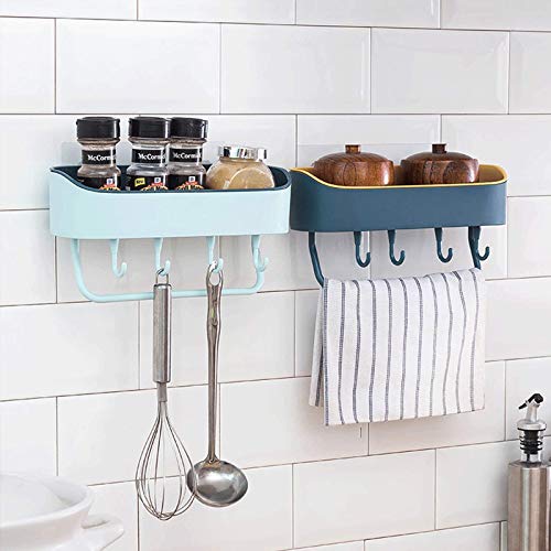 Shower Shelf Wall Mounted Storage-Organizer Shower Shelves withTowel Bar Storage Shelf Razor Holder for Bathroom, Kitchen and Dorm No Drilling Blue