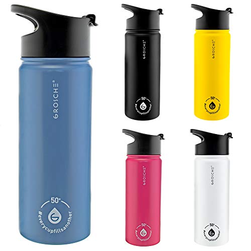 GROSCHE Chicago Steel Infuser Bottle, tea infuser flask, infuser water bottle thermos, Insulated Stainless Steel flask with tea infuser (Blue, 16 fl oz)