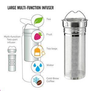 GROSCHE Chicago Steel Infuser Bottle, tea infuser flask, infuser water bottle thermos, Insulated Stainless Steel flask with tea infuser (Blue, 16 fl oz)