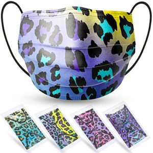 kids' 60-pack individually packaged disposable face masks leopard gradient pattern ear loop hidden nose metal strip rainbow