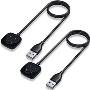 maledan compatible with fitbit sense & versa 3 charger replacement usb charging cable dock stand for sense 2/sense/versa 4/versa 3 smartwatch, 2 pack 3.3ft durable portable charger dock cable cord