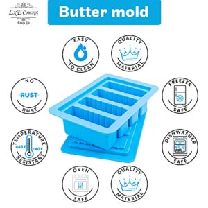 Butter Mold and Stainless Steel Spreader - Silicone Butter Tray Container with Lid 4 Stick Forms for Making Herb Butter Candles Baking Cookies-Round and Serrated Edges Slicer-Smart Kitchen Gadget