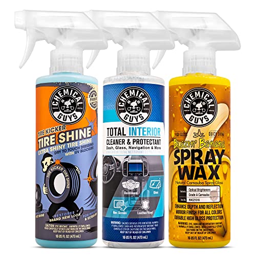 Chemical Guys Quickie Detail Bundle - Total Interior Cleaner & Protectant, Blazin' Banana Spray Wax and Tire Kicker Tire Shine (3 16 oz Bottles)