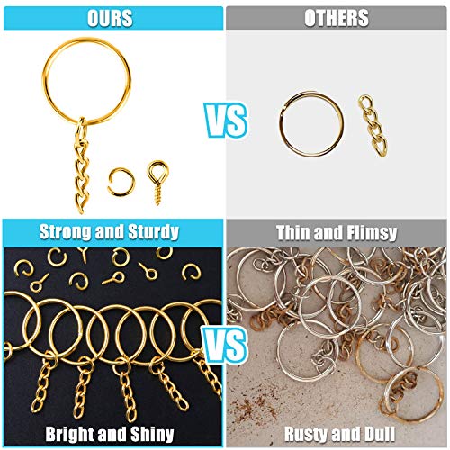 Keychain Rings for Crafts Gold, PAXCOO Key Chains Rings Kit Includes 100Pcs Split Key Ring with Chain, 100pcs Jump Rings and 100pcs Screw Eye Pins for Resin Keychain Making