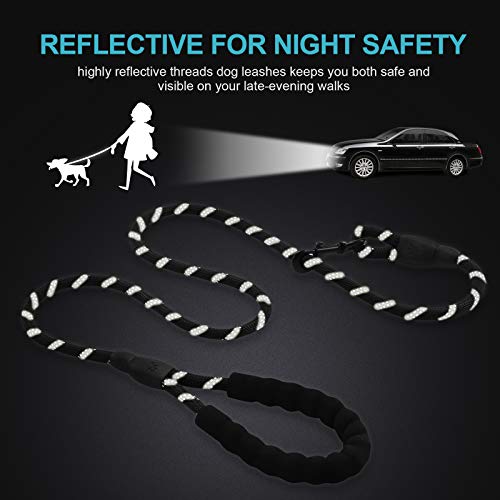 Petmegoo 5ft 1/2in Heavy Duty Black Dog Leash for Large Dogs & Medium Size Dogs - Highly Reflective Heavy Duty Dog Rope Leash with Soft Padded Anti-Slip Handle- for 18-120 lbs Dogs