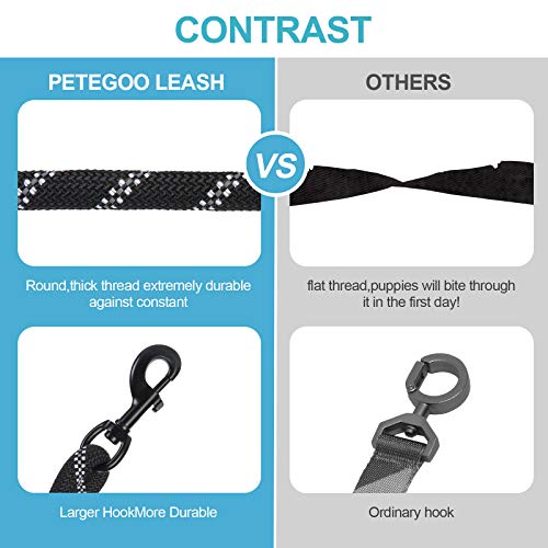 Petmegoo 5ft 1/2in Heavy Duty Black Dog Leash for Large Dogs & Medium Size Dogs - Highly Reflective Heavy Duty Dog Rope Leash with Soft Padded Anti-Slip Handle- for 18-120 lbs Dogs