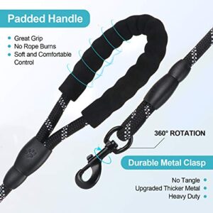 Petmegoo 5ft 1/2in Heavy Duty Black Dog Leash for Large Dogs & Medium Size Dogs - Highly Reflective Heavy Duty Dog Rope Leash with Soft Padded Anti-Slip Handle- for 18-120 lbs Dogs