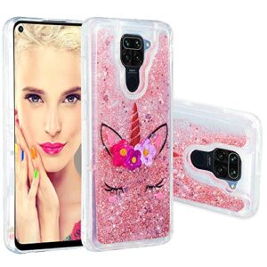 emaxeler compatible with redmi note 9 case cover 3d creative design cartoon pattern anti-fall flowing quicksand bling shiny liquid tpu soft case for redmi note 9 tpu eyelash xy.