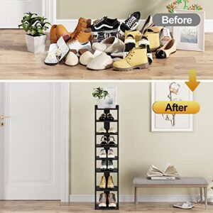 JEROAL Wooden Shoes Rack, 7 Tiers Entryway Vertical Narrow Tall Shoe Rack for Small Spaces, Stylish Shoe Tower Storage Organizer for Front Door Entryway Hallway Closet Bedroom