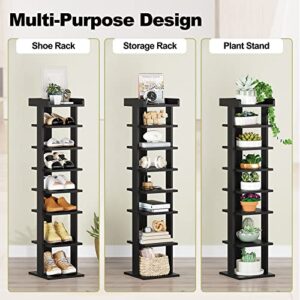 JEROAL Wooden Shoes Rack, 7 Tiers Entryway Vertical Narrow Tall Shoe Rack for Small Spaces, Stylish Shoe Tower Storage Organizer for Front Door Entryway Hallway Closet Bedroom