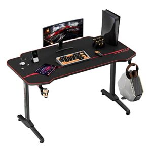 homall gaming desk computer desk racing style office table gamer pc workstation t shaped gamer game station with free mouse pad, cup holder and headphone hook (44 inch, black)