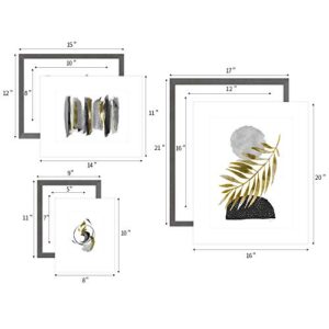 SunFlax Abstract Minimalist Painting Framed Art - Elegant Black and Gold Design Golden Palm Leaf Pictures Set with Black Wooden Frames for Living Room, Bedroom, Office 3 Panels