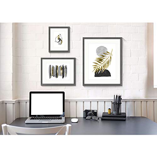 SunFlax Abstract Minimalist Painting Framed Art - Elegant Black and Gold Design Golden Palm Leaf Pictures Set with Black Wooden Frames for Living Room, Bedroom, Office 3 Panels