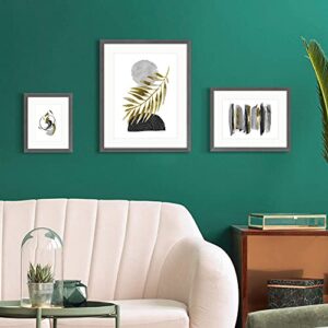 SunFlax Abstract Minimalist Painting Framed Art - Elegant Black and Gold Design Golden Palm Leaf Pictures Set with Black Wooden Frames for Living Room, Bedroom, Office 3 Panels