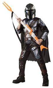 star wars the mandalorian kids halloween costume medium (8/10) jumpsuit/cape/mask/holographic detail