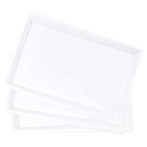 LLSF 12 Pack White Plastic Serving Trays, 15" x 10" Rectangle Serving Platters, Disposable Food Trays Perfect for Buffet & Parties, for Wedding and Party