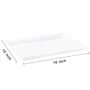 LLSF 12 Pack White Plastic Serving Trays, 15" x 10" Rectangle Serving Platters, Disposable Food Trays Perfect for Buffet & Parties, for Wedding and Party