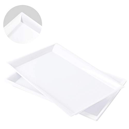 LLSF 12 Pack White Plastic Serving Trays, 15" x 10" Rectangle Serving Platters, Disposable Food Trays Perfect for Buffet & Parties, for Wedding and Party