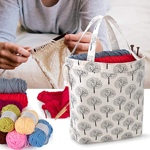 Teamoy Knitting Tote Bag with Drawstring Closure, Portable Yarn Storage Bag for Knitting Needles, Yarn Skein and Crochet Supplies, Tree (Bag Only)